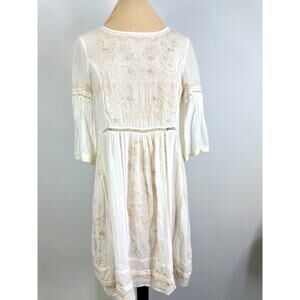 Vintage TIBI yellow eyelet s lace sleeveless shift dress with venise lace trim.
